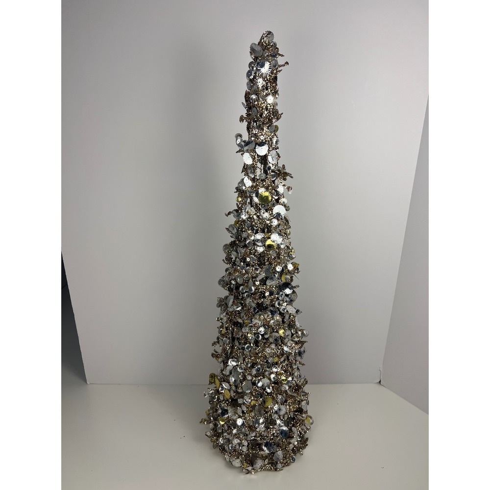 Sparkle‎ Sequin Cone Tree Tabletop Decor Gold Silver Glitter Accent